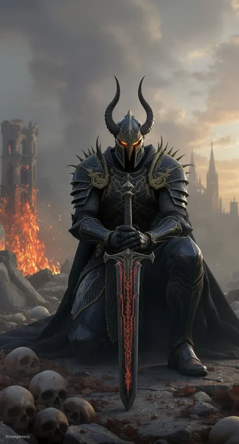 Armored Warrior Kneeling In Ancient Ruins