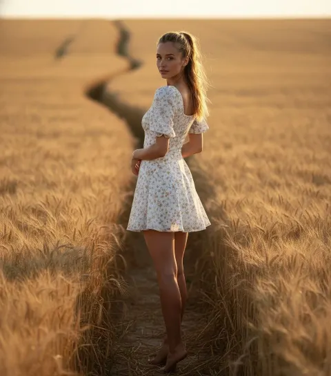 Woman Rye Field Shoulder Glance