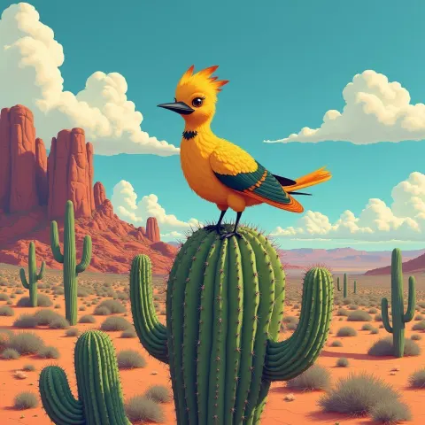 Dodo Bird Perched on a Saguaro Cactus