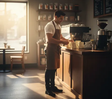 Hispanic Barista Coffee Shop Morning