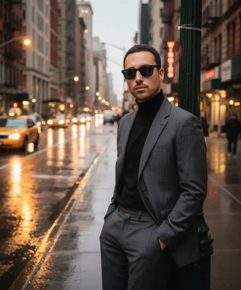 Man New York Street Dusk Fashion