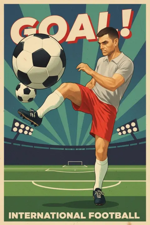 Soccer Player Volley Retro Poster
