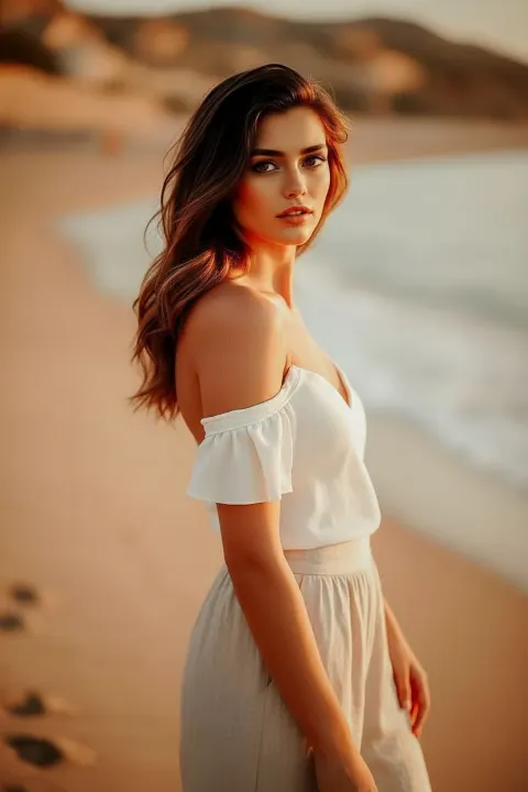 Woman Mediterranean Beach Golden Hour