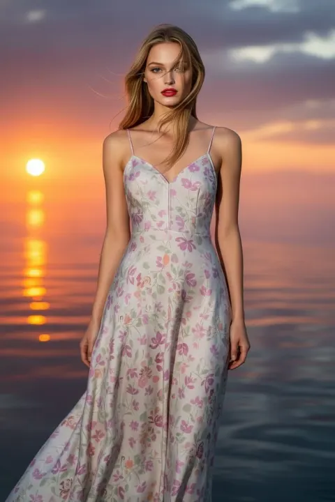 Woman Wheat Field Silk Dress