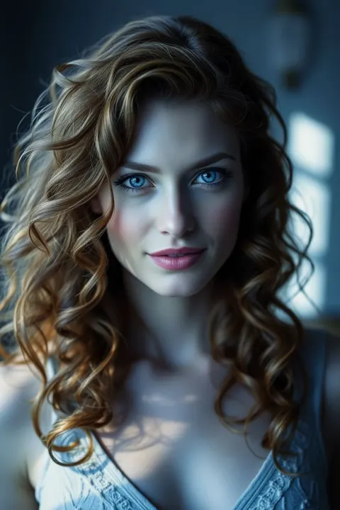 Woman Auburn Hair Sapphire Eyes