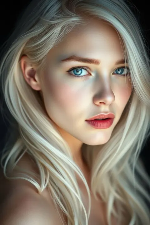 Woman Platinum Blonde Portrait Black