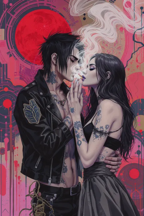 Couple Punk Psychedelic Smoke Tattoos
