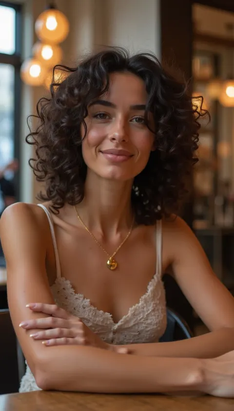 Woman Curly Hair Lacy Camisole