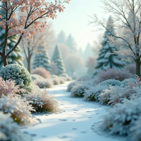 Snow Dusted Summer Garden at Noon