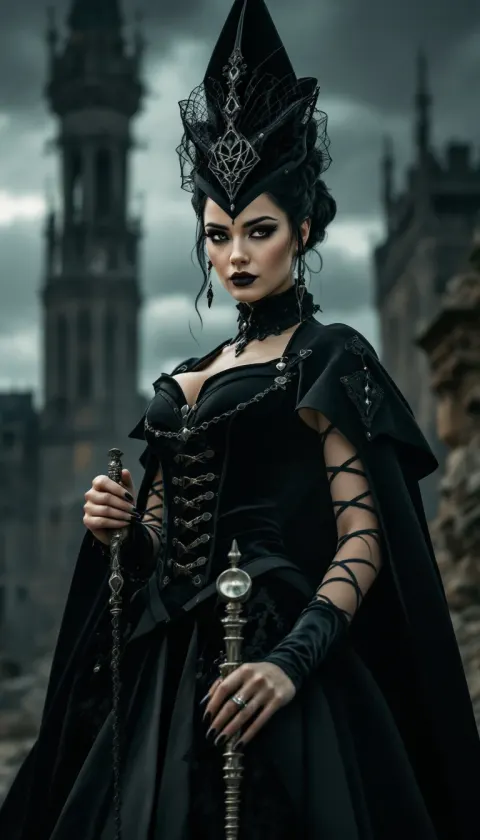 Woman Gothic Gown Scepter Portrait