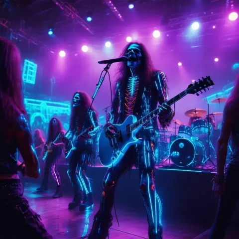 Death Metal Band on a Neon Woodstock Stage