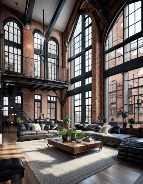 Large Living Room Empty Loft Style High