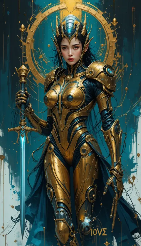 Man Gold Armor Futuristic Femme Fatale Embodying