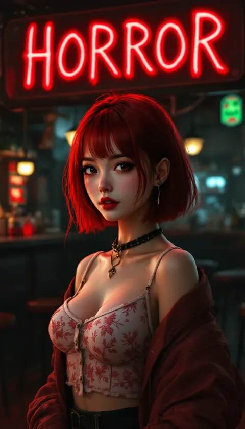 Woman Red Bar Render Video Game Cover