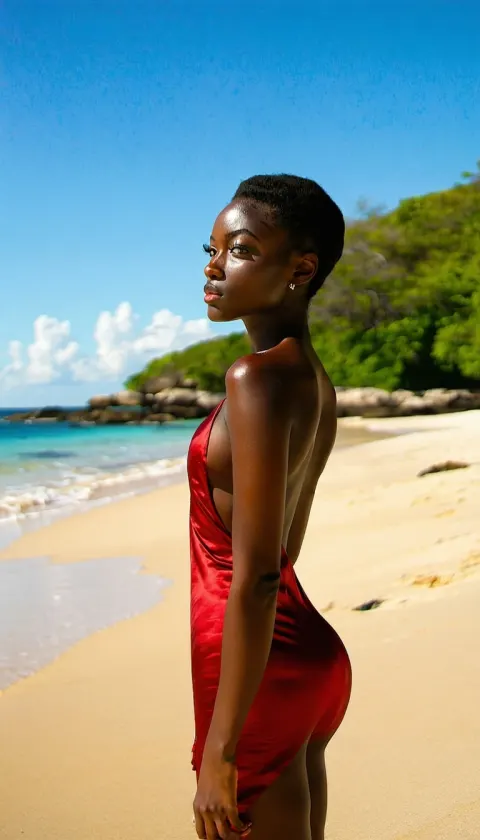 Woman Black Dress Beach Portrait Beauty: Fall