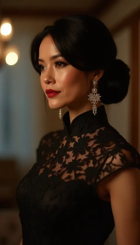 Woman Black Hair Night Photograph Pulled Back