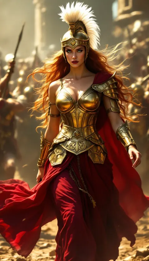 Fierce Ancient Warrior Woman Golden Armor