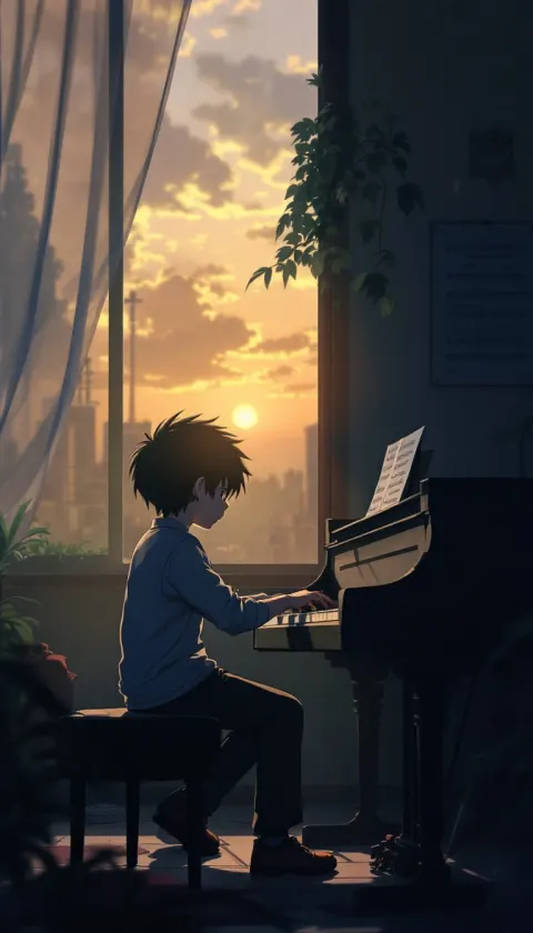 Boy Anime Dark Introvert Piano Academia Sunset