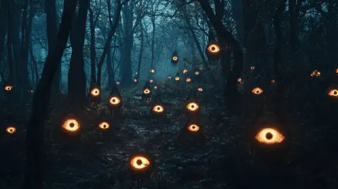 Glowing Devil Eyes in Dark Forest