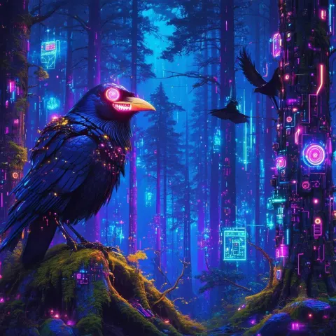 Neon Crow and Laughing Baron in Cyber Forest