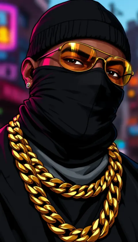 Man Black Illustration Cartoon Mask Gold Chain