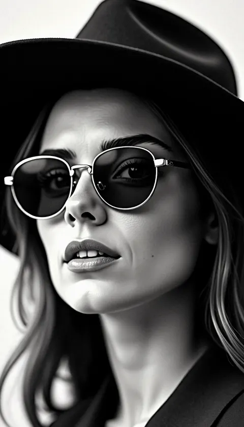 Woman Black Hat Portrait Vintage White Round