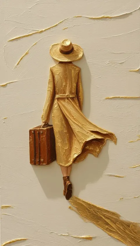 Woman Coat Street Painting Elegant High Relief
