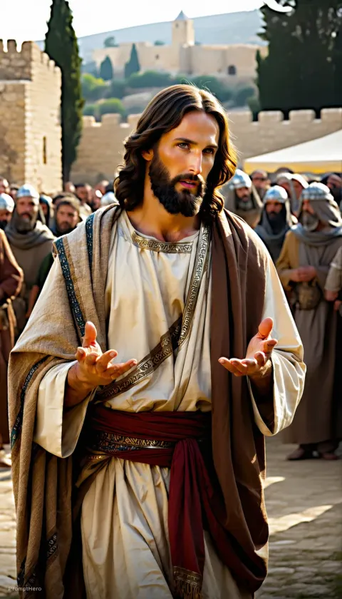 Field Illustration Dramatic Jesus Predicando Jerusalem