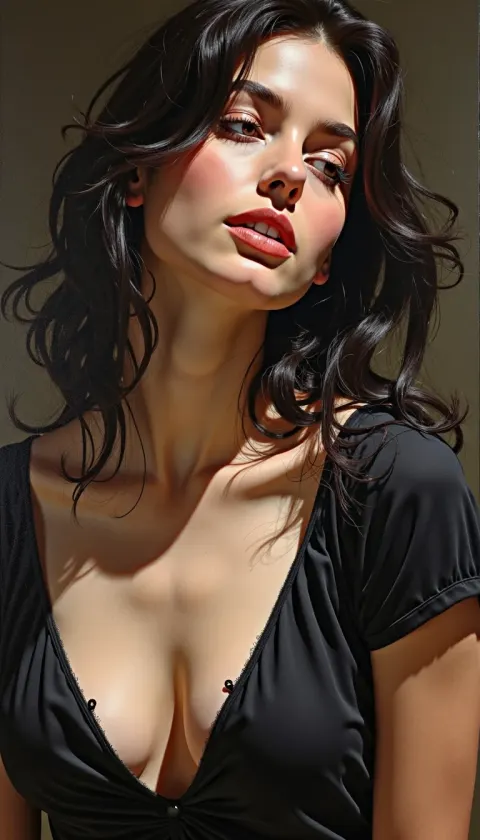 Woman Black Hair Painting Dark Wavy That