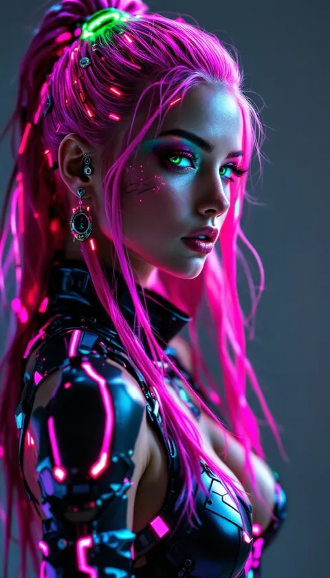 Cyberpunk Dancer Woman Neon Outfit