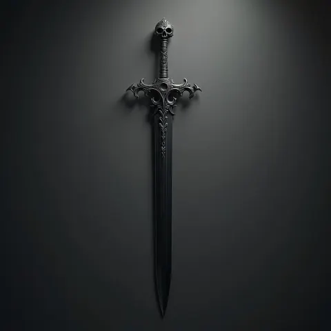 Black Sword With an Ornate Skull Handle