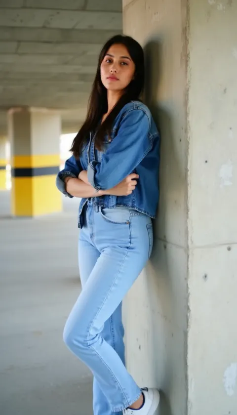Woman Denim Jacket Parking Garage