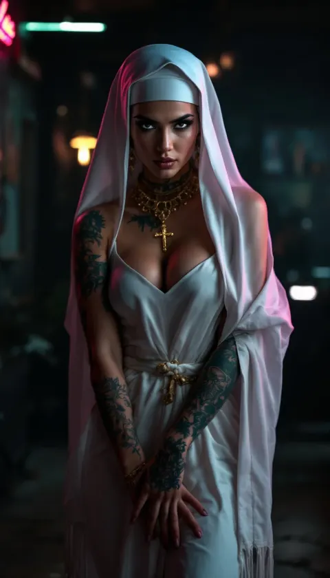 Tattooed Nun Nightclub Gold Cross