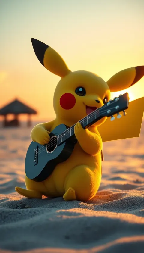 Pikachu Beach Guitar Sunset Wonder