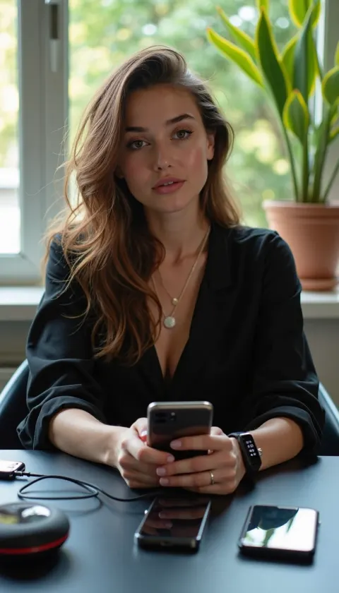Woman Smartphone Blouse Indoor Portrait