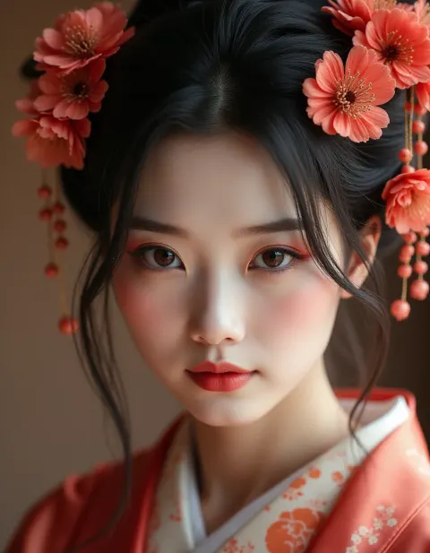 Japanese Woman Kimono Cherry Blossoms