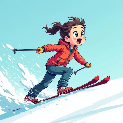 Anime Skier Carving in Dynamic Motion Lines