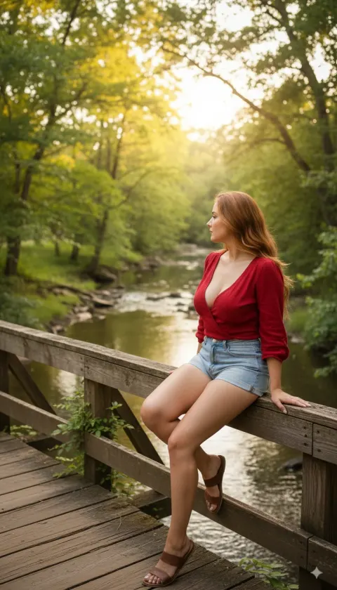 Woman Bridge Creek Red Blouse Denim