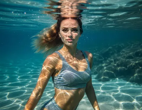 Girl Green Eyes Swimming Underwater