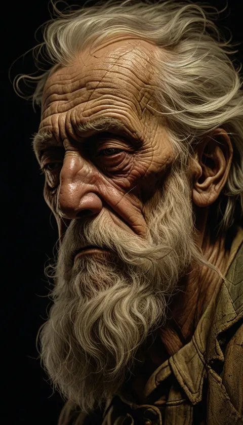 Old Man Tired Black Background Wise