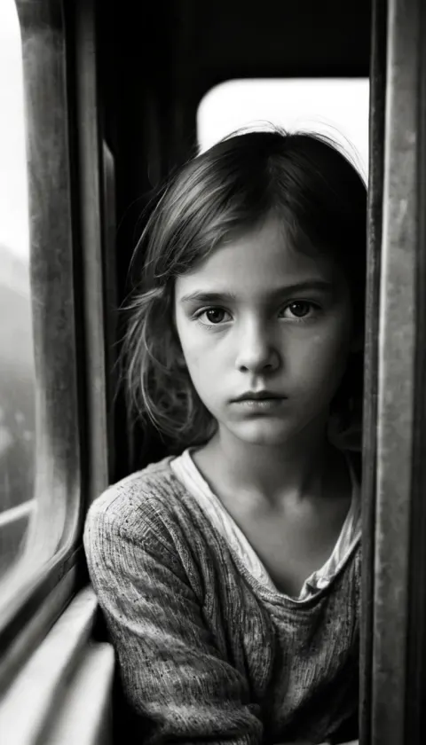 Girl Old Train Cabin Sad Looking
