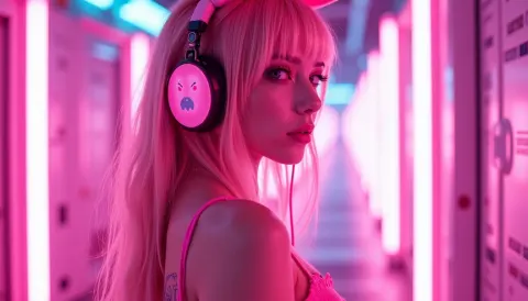 Bunny Girl Cyberpunk Pink Neon Photographer