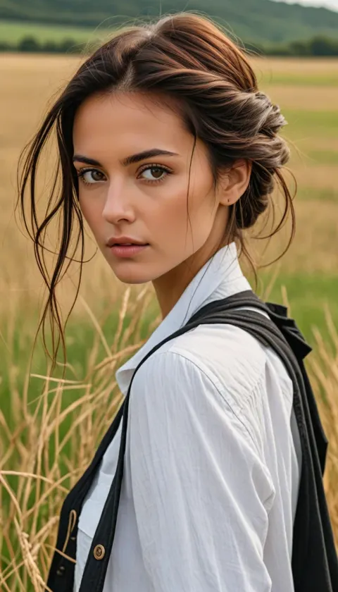 Woman Field Curly Hair Vogue Fashion