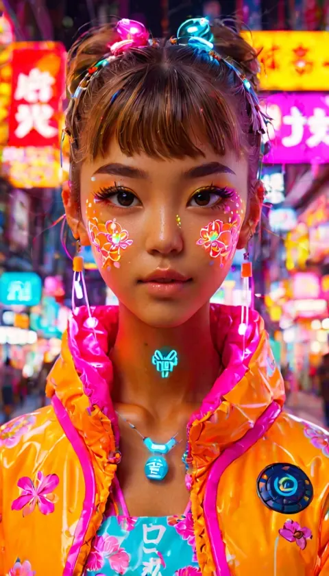 Woman Cyberpunk Neon Operator Body Painting