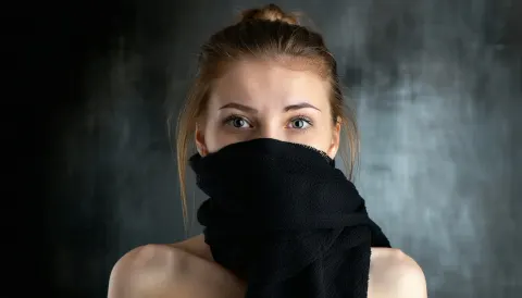Gagged Person Black Towel Restraint