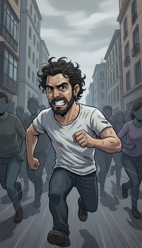 Man Running Against Crowd