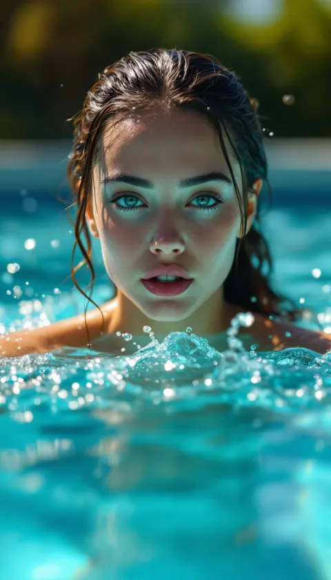 Woman Swimming Outdoor Pool