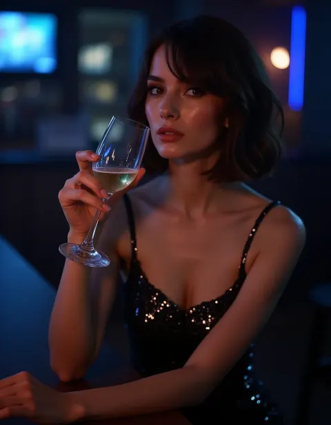 Woman Champagne Bar Evening
