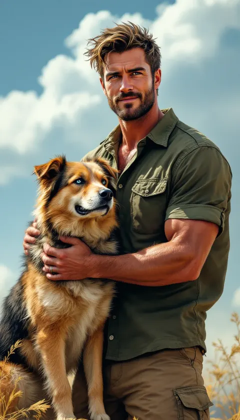 Australian Man With His Kelpie Dog