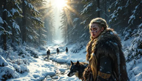 Viking Warrior Woman Black Wolves
